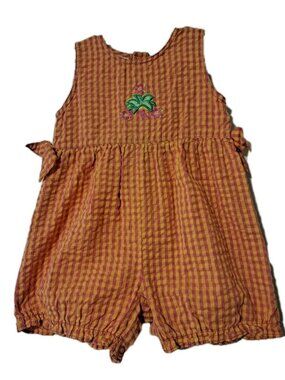 Carter's Vintage Orange Gingham Summer Romper 24 Month Palm Tree